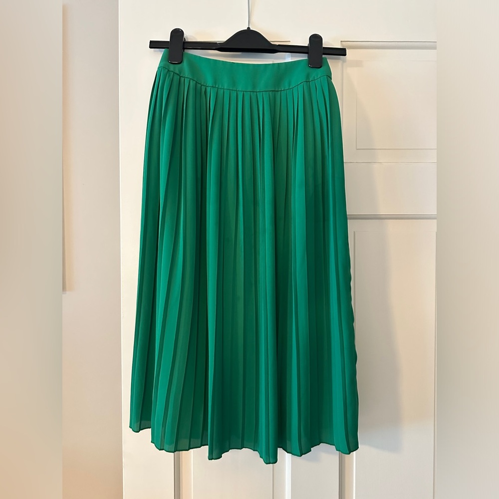 J. Crew Green Pleated Midi Skirt